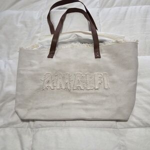 Amalfi Beige Tote with Brown Handles